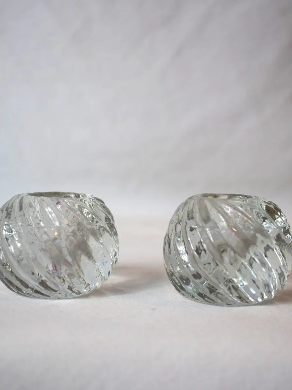 Glass 1 3/4 inches Tall Swirl Glass Orb Candlestick Holders